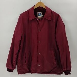 Weather Breaker Mens maroon snap down faux fur lined jacket coat large vintage